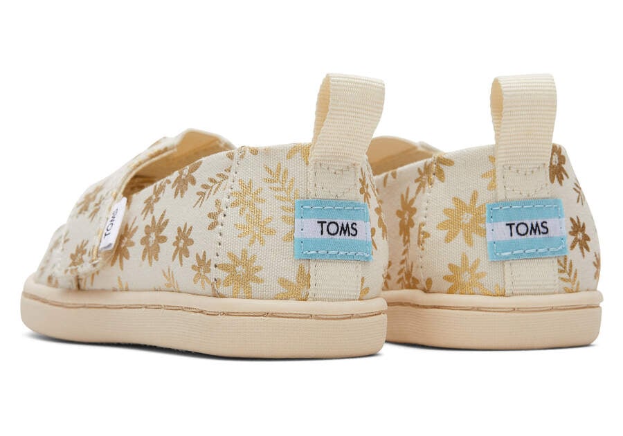 Natural Gold Foil Toms Tiny Alpargata Gold Foil Floral Blooms Australia Sale | AU447-610