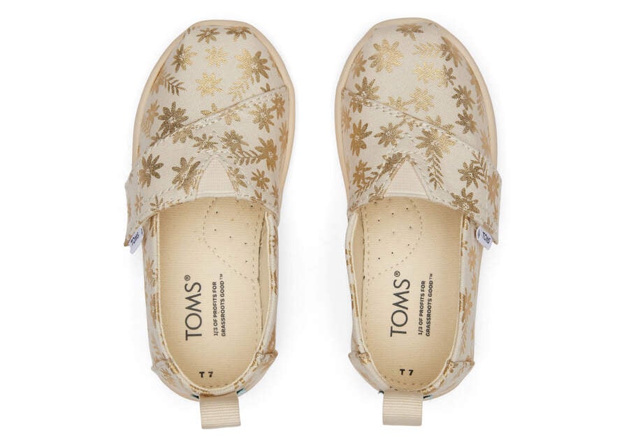 Natural Gold Foil Toms Tiny Alpargata Gold Foil Floral Blooms Australia Sale | AU447-610