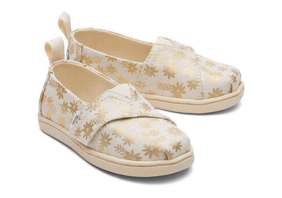 Natural Gold Foil Toms Tiny Alpargata Gold Foil Floral Blooms Australia Sale | AU447-610