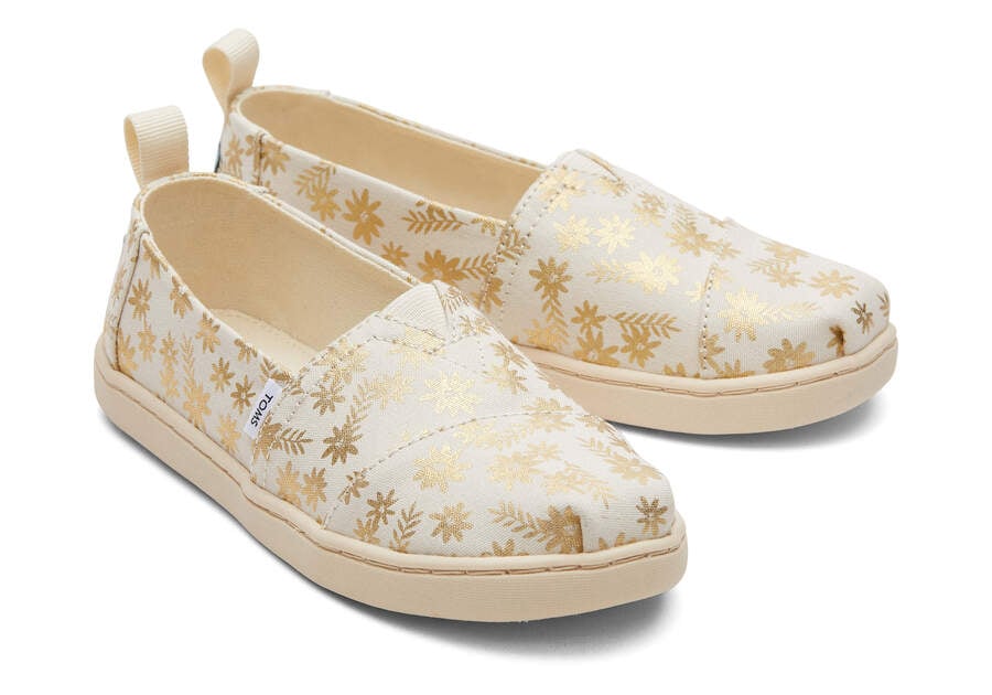 Natural Gold Foil Toms Youth Alpargata Gold Foil Floral Blooms Australia Sale | AU012-153