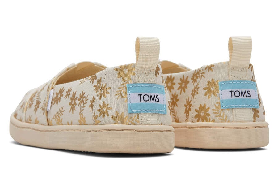 Natural Gold Foil Toms Youth Alpargata Gold Foil Floral Blooms Australia Sale | AU012-153