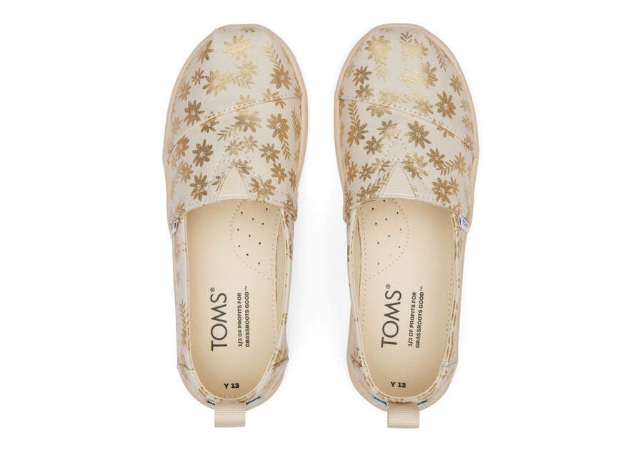 Natural Gold Foil Toms Youth Alpargata Gold Foil Floral Blooms Australia Sale | AU012-153