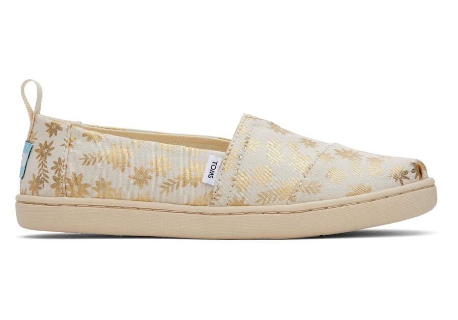 Natural Gold Foil Toms Youth Alpargata Gold Foil Floral Blooms Australia Sale | AU012-153