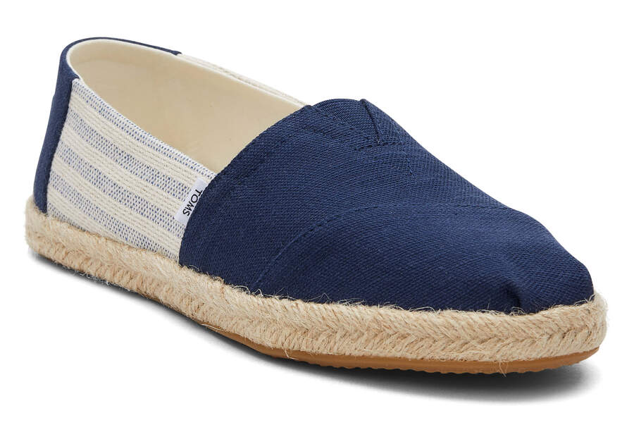 Navy Stripes Toms Alpargata Recycled Cotton Rope Espadrille Australia Sale | AU118-130