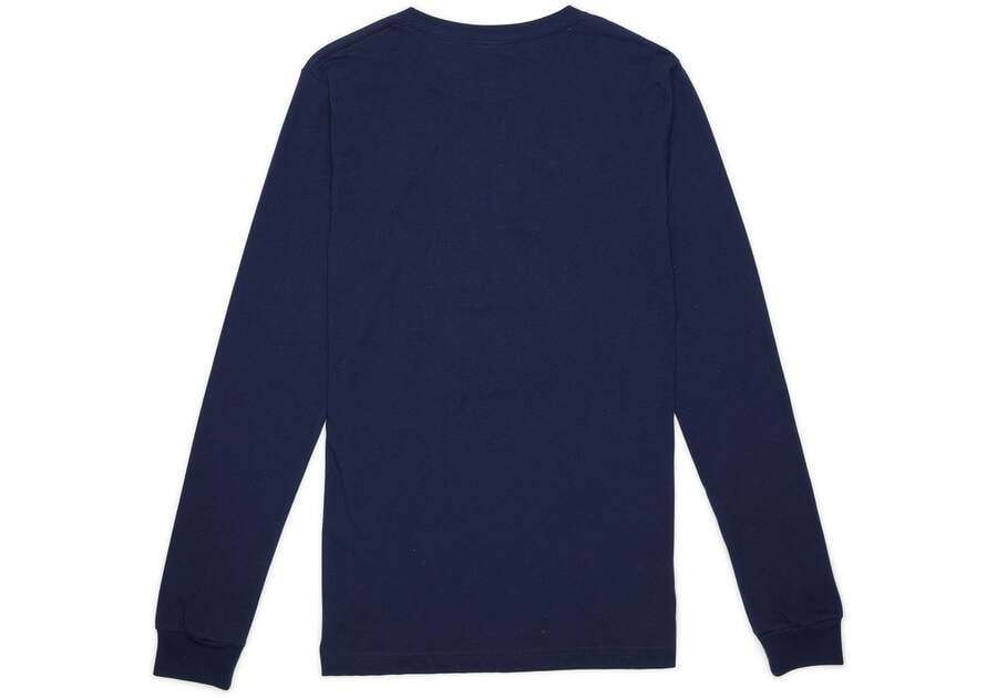 Navy Toms Stacked Logo Long Sleeve Tee T Shirts Australia Sale | AU641-500