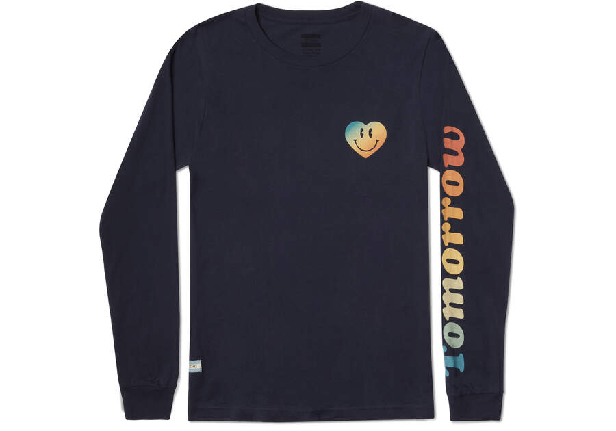 Navy Toms TOMORROW Logo Long Sleeve T Shirts Australia Sale | AU478-524