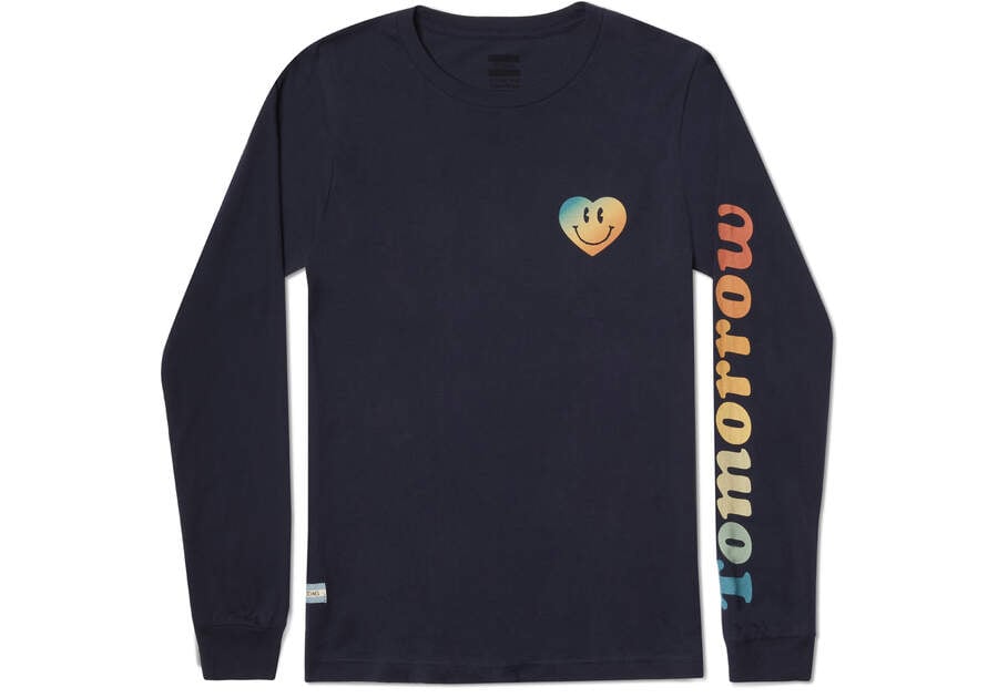 Navy Toms TOMORROW Logo Long Sleeve T Shirts Australia Sale | AU854-094