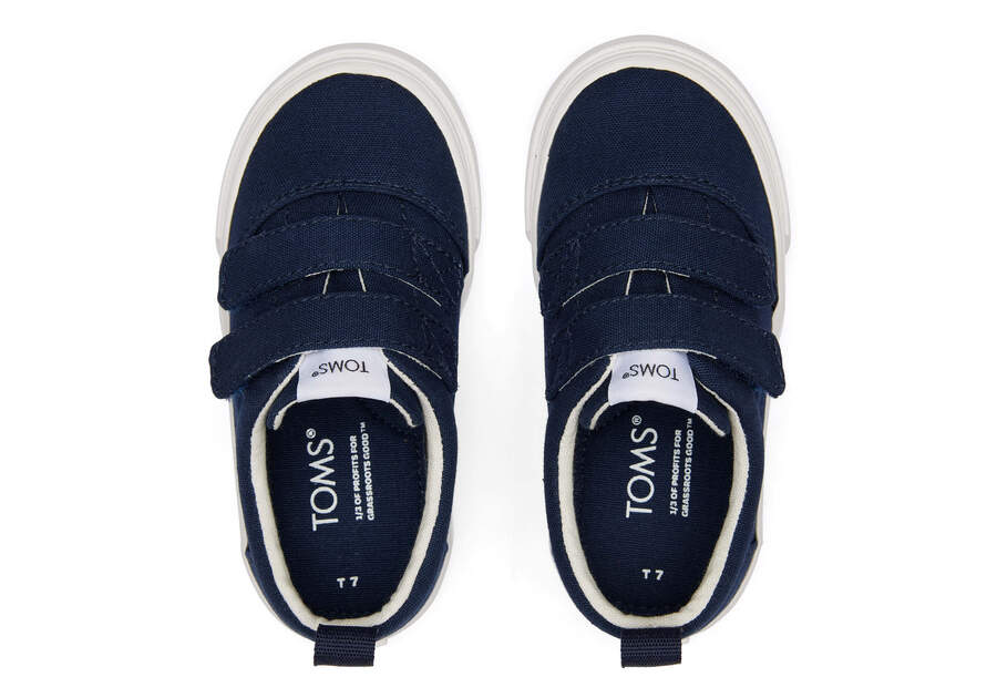 Navy Toms Tiny Fenix Double Strap Canvas Australia Sale | AU423-134