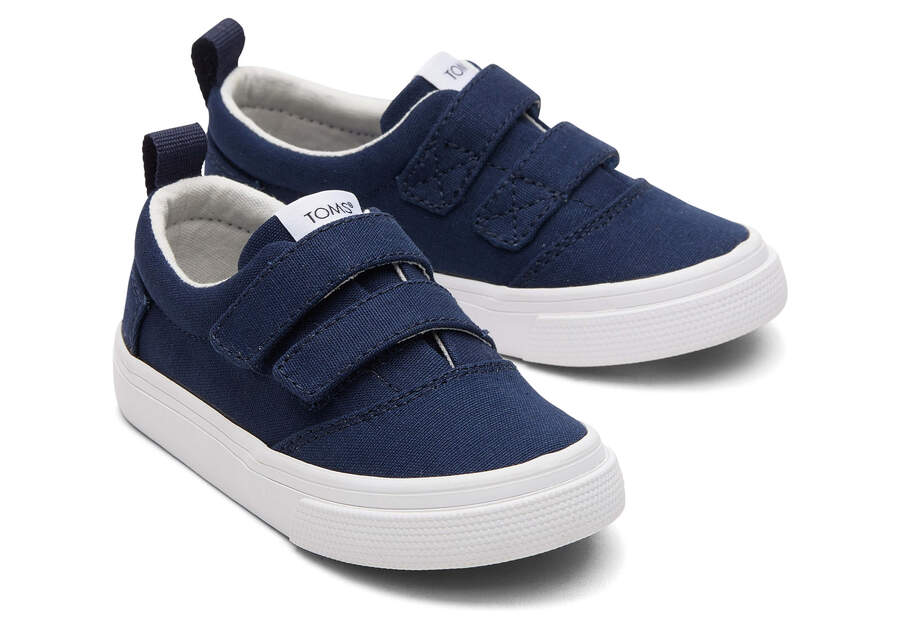 Navy Toms Tiny Fenix Double Strap Canvas Australia Sale | AU423-134