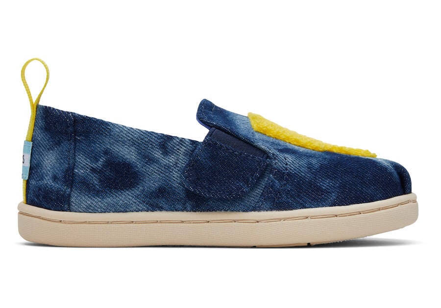 Navy Washed Denim Toms Tiny Alpargata Twin Gore Washed Denim Ligthning Bolt Australia Sale | AU905-591