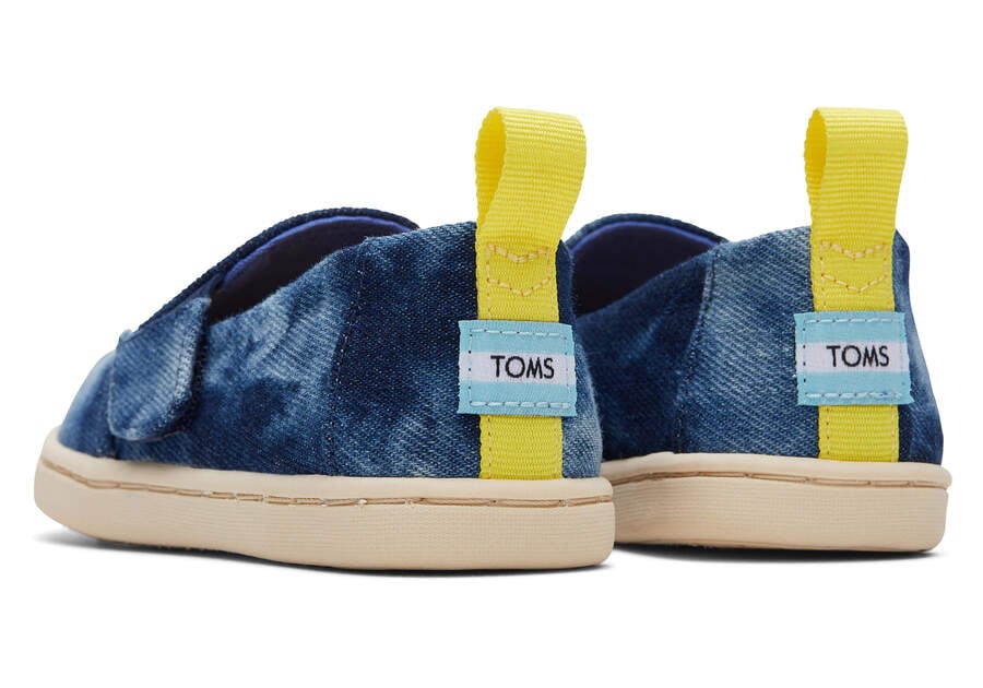 Navy Washed Denim Toms Tiny Alpargata Twin Gore Washed Denim Ligthning Bolt Australia Sale | AU905-591