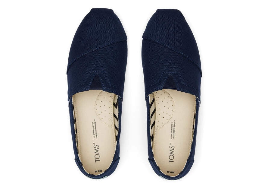 Navy Wide Toms Alpargata Recycled Cotton Wide Width Australia Sale | AU878-444