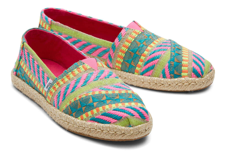 Neon Pink Global Jacquard Toms Alpargata Global Jaquard Rope Espadrille Australia Sale | AU405-697