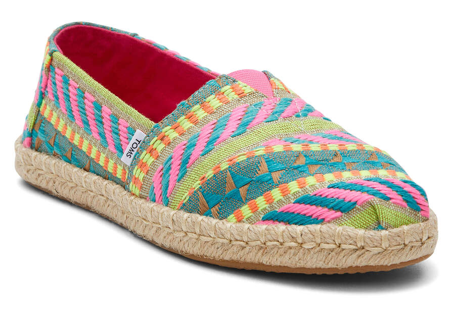 Neon Pink Global Jacquard Toms Alpargata Global Jaquard Rope Espadrille Australia Sale | AU405-697