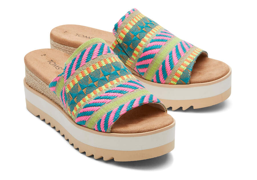 Neon Pink Global Jacquard Toms Diana Mule Sandal Sandals Australia Sale | AU357-642