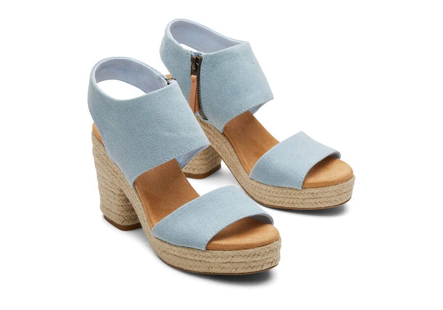 Pastel Blue Washed Denim Toms Majorca Rope Platform Sandal Sandals Australia Sale | AU534-427