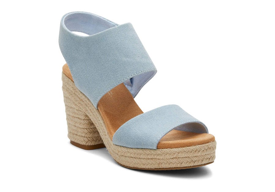 Pastel Blue Washed Denim Toms Majorca Rope Platform Sandal Sandals Australia Sale | AU534-427