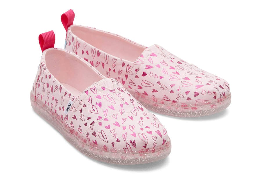 Pink Hearts Toms Youth Alpargata Foil Hearts Print Australia Sale | AU642-932