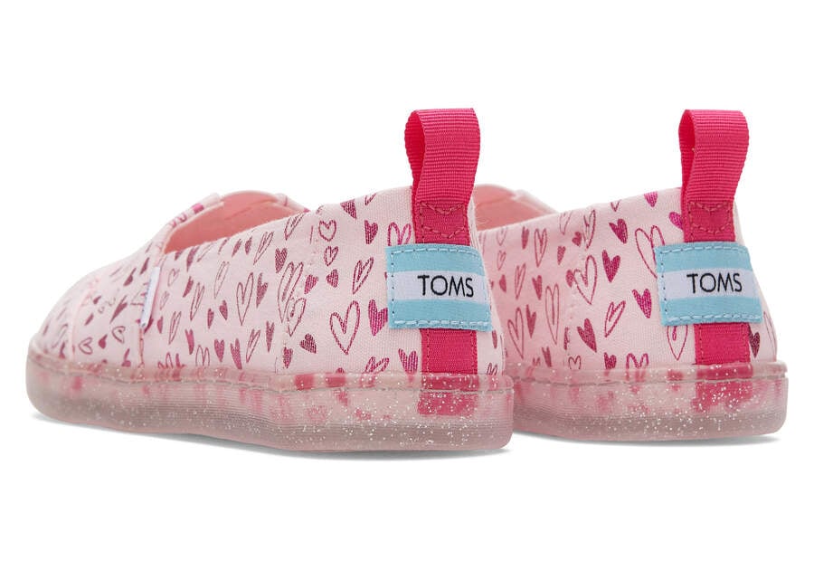 Pink Hearts Toms Youth Alpargata Foil Hearts Print Australia Sale | AU642-932