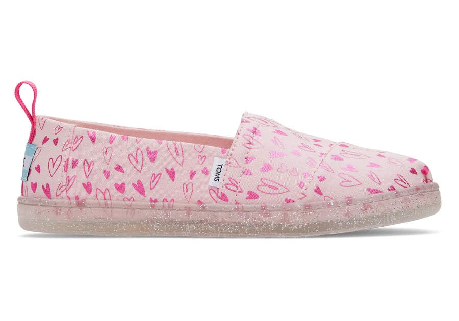 Pink Hearts Toms Youth Alpargata Foil Hearts Print Australia Sale | AU642-932