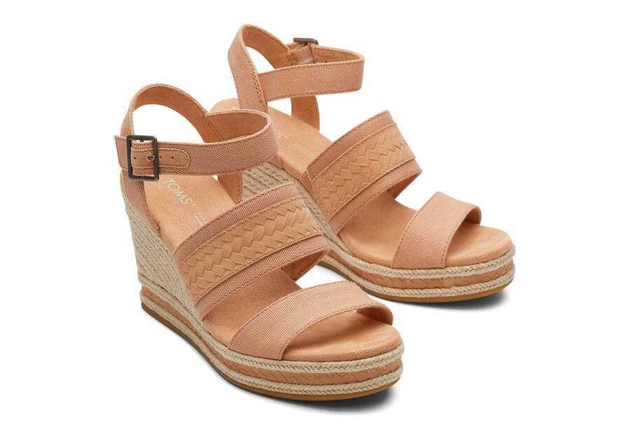 Sandy Beige Canvas Toms Madelyn Wedge Sandal Sandals Australia Sale | AU279-211