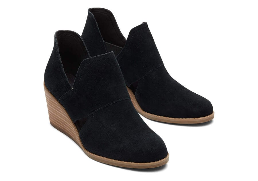 Suede Black Toms Kallie Wedge Cutout Booties Australia Sale | AU740-544