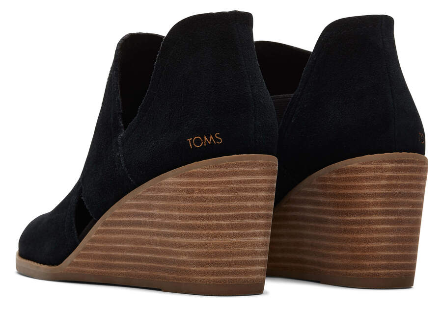 Suede Black Toms Kallie Wedge Cutout Booties Australia Sale | AU740-544