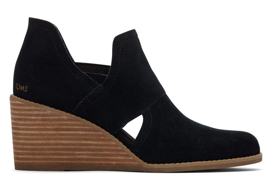 Suede Black Toms Kallie Wedge Cutout Booties Australia Sale | AU740-544