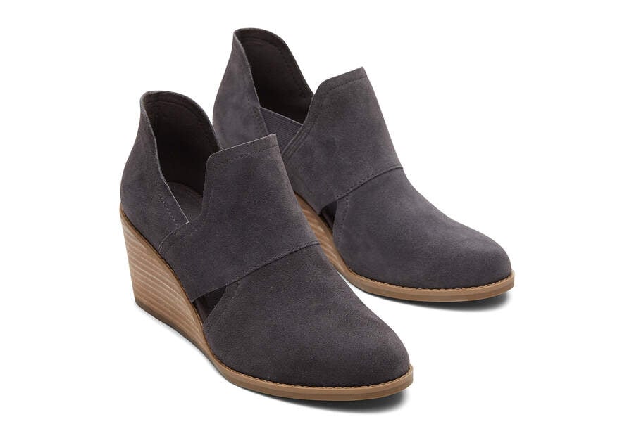 Suede Grey Toms Kallie Wedge Cutout Booties Australia Sale | AU821-976