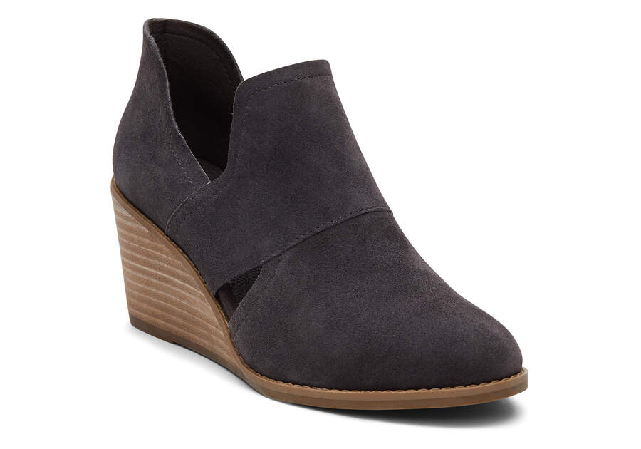 Suede Grey Toms Kallie Wedge Cutout Booties Australia Sale | AU821-976