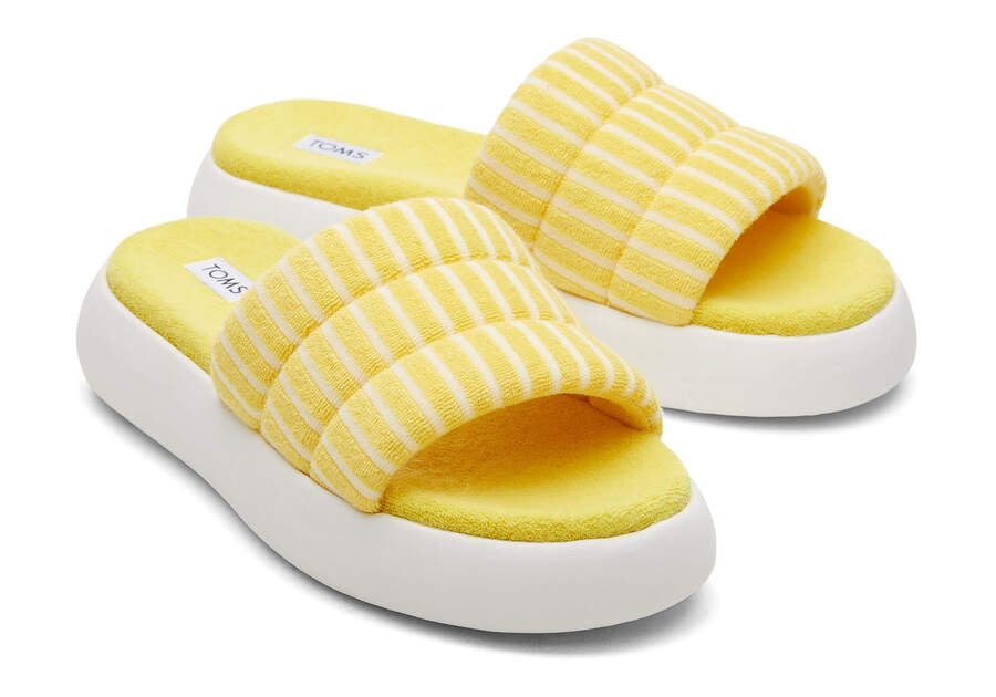 Sunny Yellow Striped Terry Toms Mallow Slide Terry Australia Sale | AU256-520