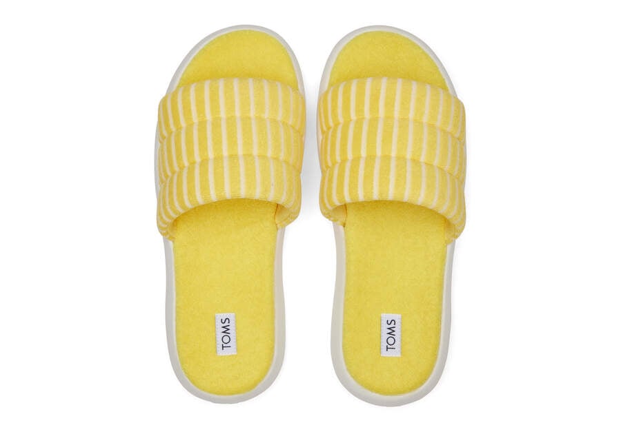 Sunny Yellow Striped Terry Toms Mallow Slide Terry Australia Sale | AU256-520