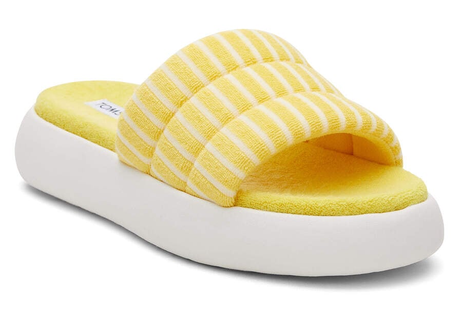 Sunny Yellow Striped Terry Toms Mallow Slide Terry Australia Sale | AU256-520