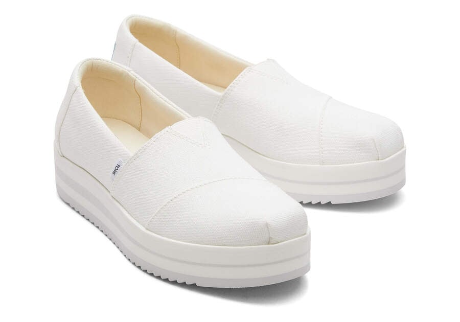 White Canvas Toms Alpargata Midform Espadrille Platform Shoes Australia Sale | AU232-333