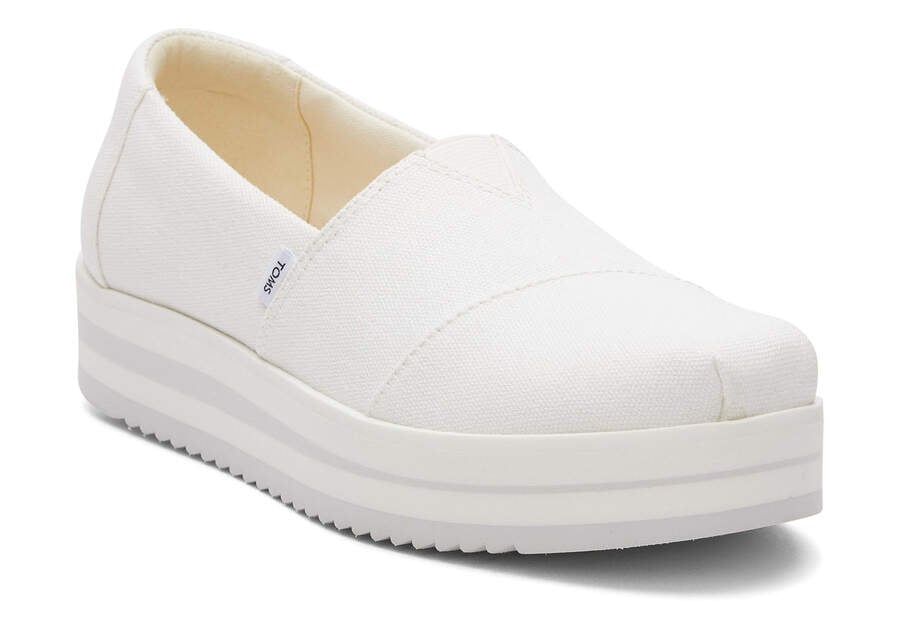 White Canvas Toms Alpargata Midform Espadrille Platform Shoes Australia Sale | AU232-333