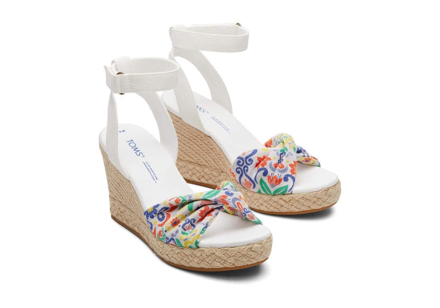 White Mediterranean Tiles Jacquard Toms Marisela Wedge Sandal Sandals Australia Sale | AU656-024