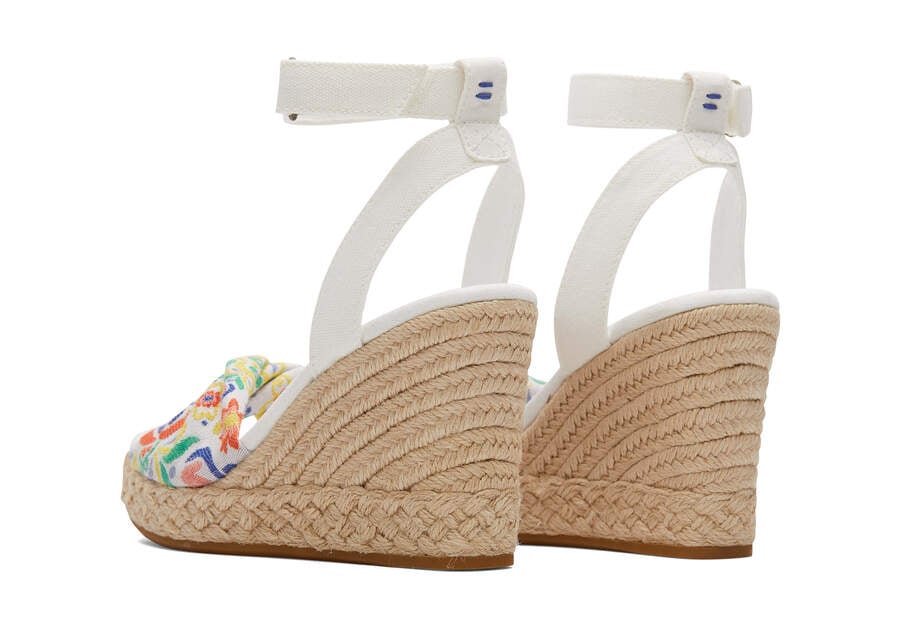 White Mediterranean Tiles Jacquard Toms Marisela Wedge Sandal Sandals Australia Sale | AU656-024