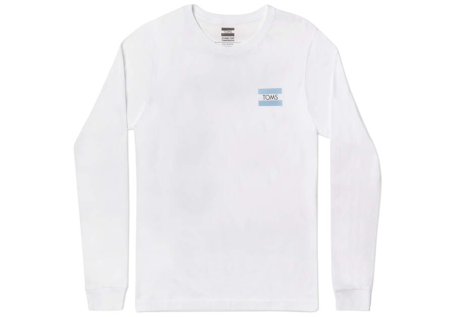 White Toms Logo Long Sleeve Tee T Shirts Australia Sale | AU842-540