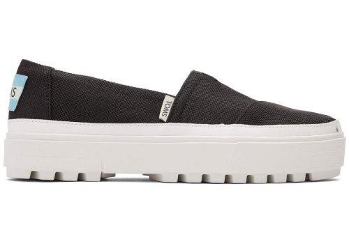 Black Canvas Toms Lug Platform Slip On Australia Sale | AU672-233