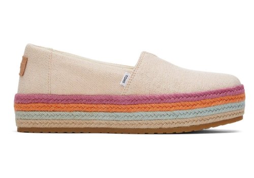 Dusty Peach Metallic Linen Toms Valencia Platform Espadrille Australia Sale | AU582-337