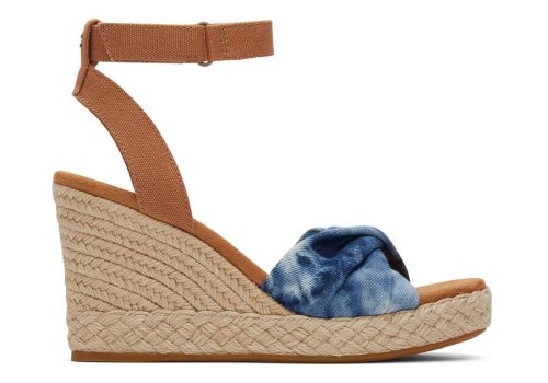 Navy Washed Denim Toms Marisela Wedge Sandal Sandals Australia Sale | AU608-626