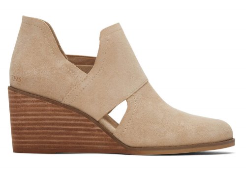 Suede Oatmeal Toms Kallie Wedge Cutout Booties Australia Sale | AU304-055